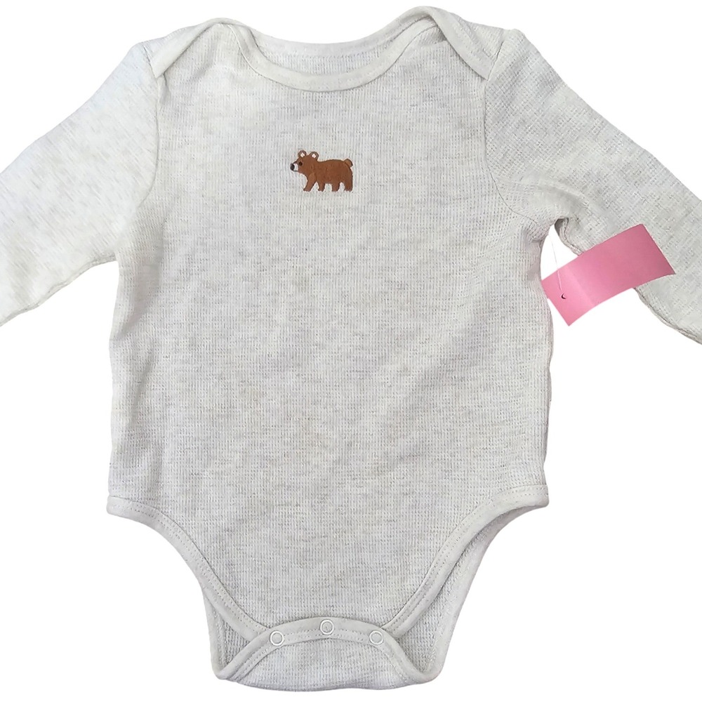 Little Me Baby 9M Waffle Knit Long Sleeve Bear Bodysuit Oatmeal Heather